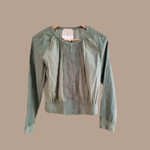 Anthropologie Green Two Tone zip up Bomber Blouse